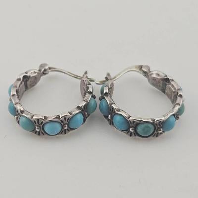 Sterling Silver Turquoise Hoop Earrings 