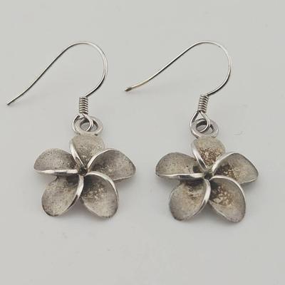 Sterling Silver Flower Hook Earrings 