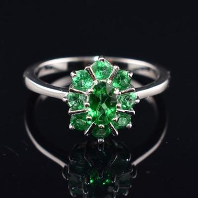 Sterling Silver Green Topaz Cluster Ring