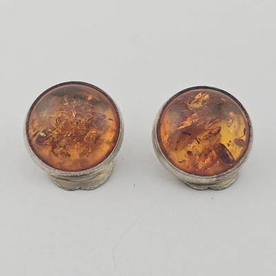 Pair Of Sterling Silver Baltic Amber Clip On Earrings 