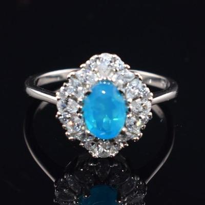 Sterling Silver Oval Blue Opal Ring