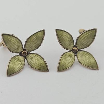 Sterling Silver Norwegian Enamel Flower Earrings 