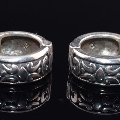 Pair of Sterling Silver Etched Hoop Earrings