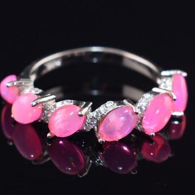 Sterling Silver Pink Opal Cabochon Ring