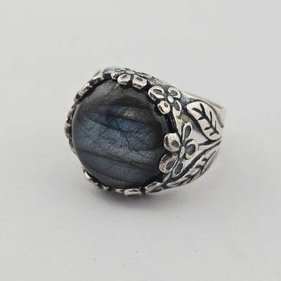 Sterling Silver Labrodite Floral Ring