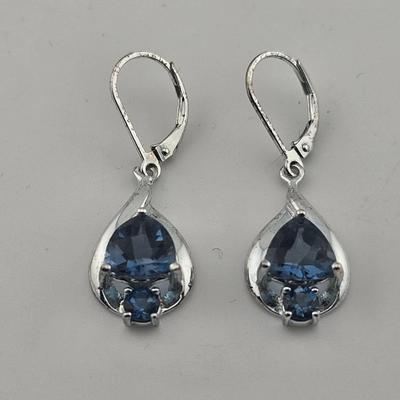 Sterling Silver Blue Topaz Dangle Earrings 