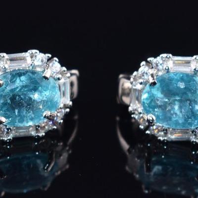 Pair of Sterling Silver Natural Unheated Oval Apatite Earrings
