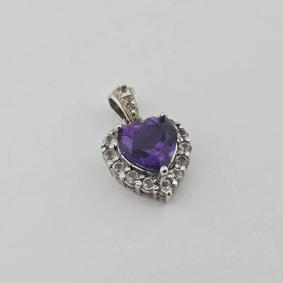 Sterling Silver 1.5 Carat Heart Cut Amethyst Pendant