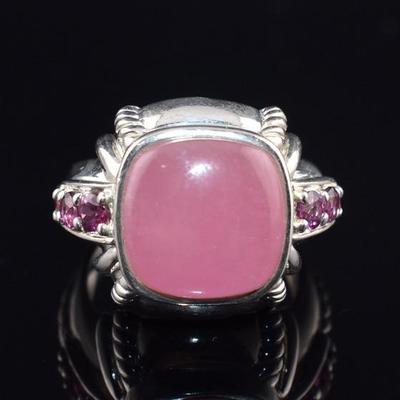 Judith Ripka Sterling Silver Pink Jadeite & Rhodolite Garnet Cabochon Ring