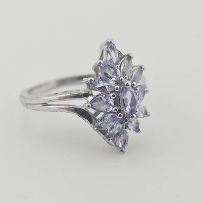 Sterling Silver Tanzinite Cluster Ring