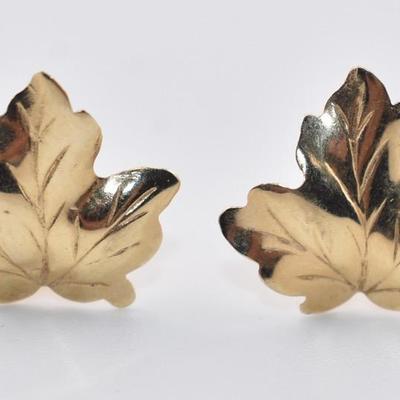 Pair of 14k Yellow Gold Maple Leaf Stud Earrings