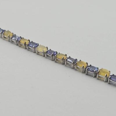 Sterling Silver Tanzinite & Opal Tennis Bracelet 