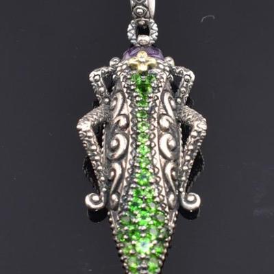 Barbara Bixby Sterling Silver & 18k Yellow Gold Amethyst & Diopside Grasshopper Pendant