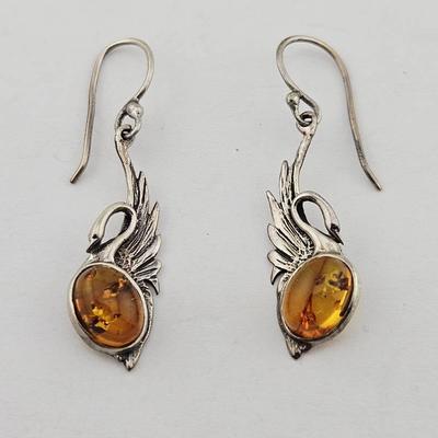 Sterling Silver Amber Swan Earrings 