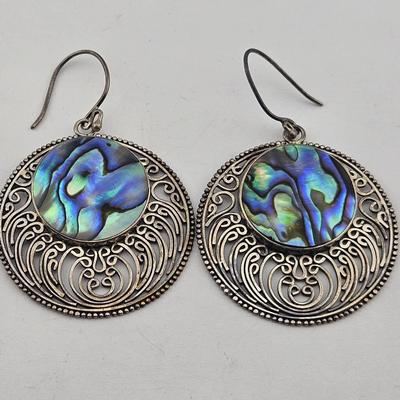 Sterling Silver Abalone Ornate Earrings 