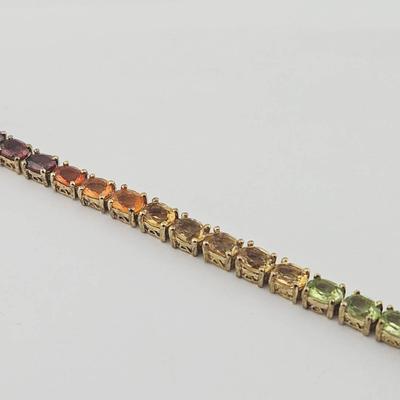 Sterling Silver Gold Vermeil Rainbow Gemstone Tennis Bracelet 