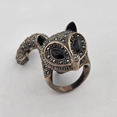 Sterling Silver Marcasite & Onyx Critter Ring