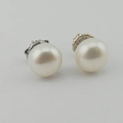 Sterling Silver 9mm White Pearl Stud Earrings 