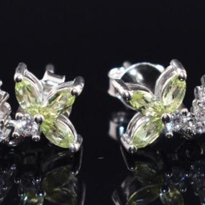 Pair of Sterling Silver Natural Unheated Peridot Dangle Earrings