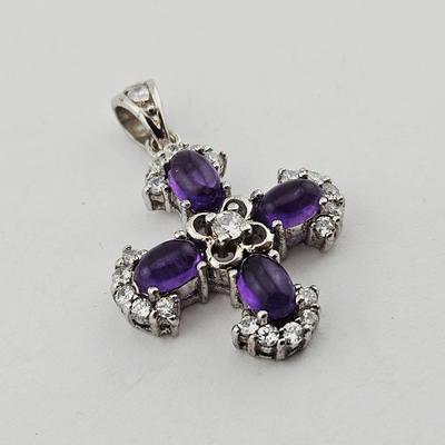 Sterling Silver Amethyst Cross Pendant 