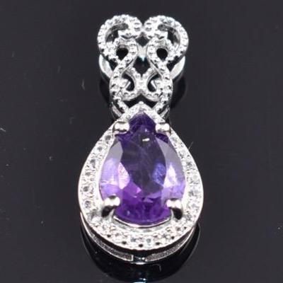 Sterling Silver 3 Carat Natural Unheated Pear Amethyst Pendant