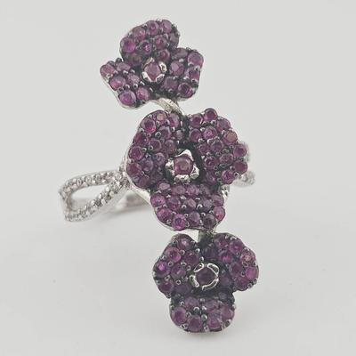Sterling Silver Ruby Cluster Flower Ring