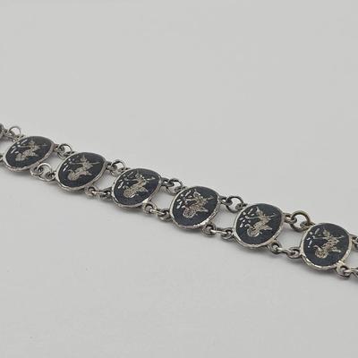 Vintage Sterling Silver Siam Panel Bracelet 