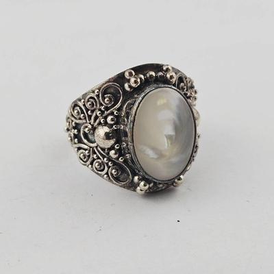 Sterling Silver Ornate Mother Of Pearl Ring