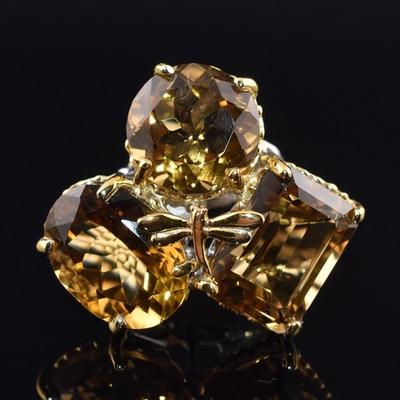 Sterling Silver 30 Carat Natural Unheated Citrine Dragonfly Ring