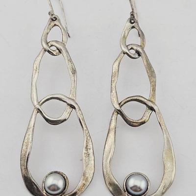 Sterling Silver Pearl Dangle Earrings 