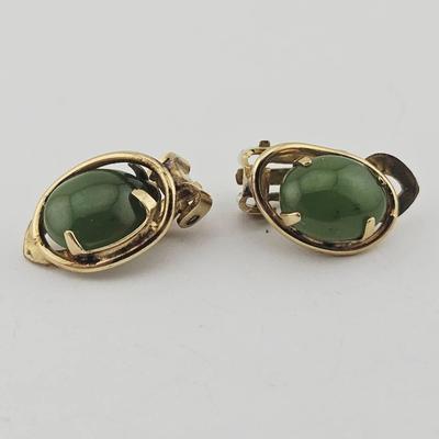 Gold Filled Jade Clip-On Earrings 