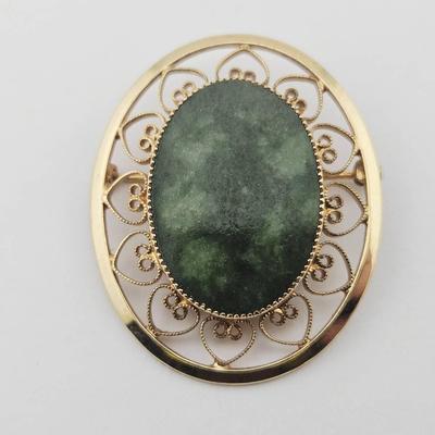 Gold Filled Jadite Brooch Pin