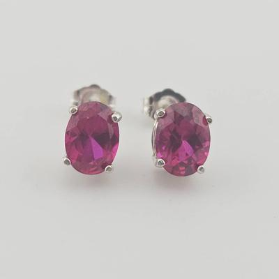 Pair Of Sterling Silver 1.6 Carat Ruby Stud Earrings 