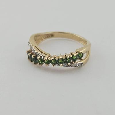 14k Gold Diopside & Diamond Ring