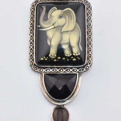 Amy Kahn Russell Sterling Silver Citrine & Smokey Quartz Elephant Pendant