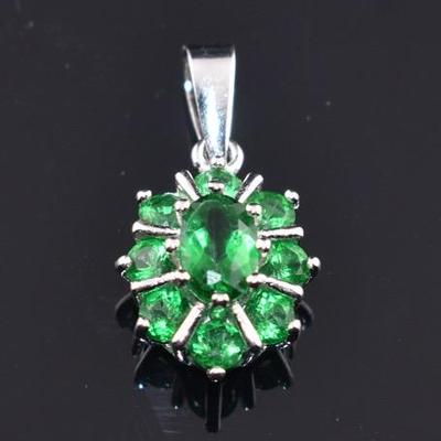 Sterling Silver Green Topaz Cluster Pendant