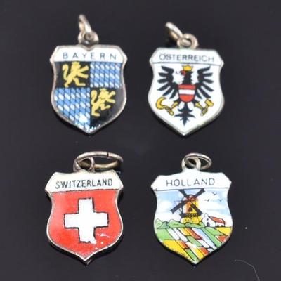 Set of Vintage Silver European Country Crest Charms