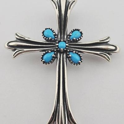 Sterling Silver Turquoise Cross Pendant 