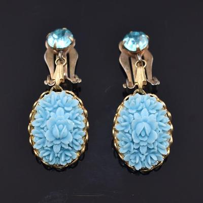 Pair of Vintage Blue Floral Porcelain Earrings