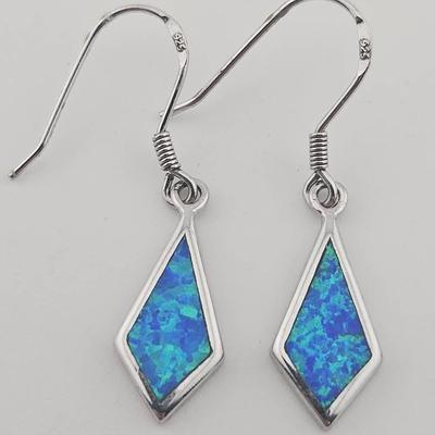 Sterling Silver Blue Opal Dangle Earrings 