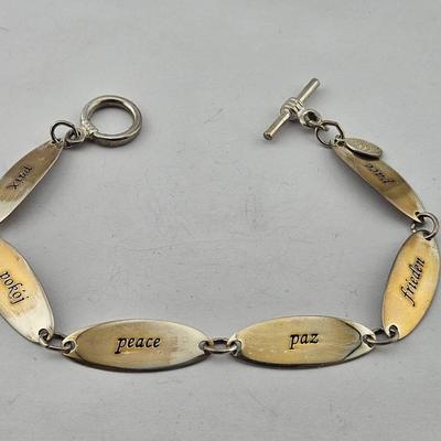 Sterling Silver Peace Toggle Bracelet 