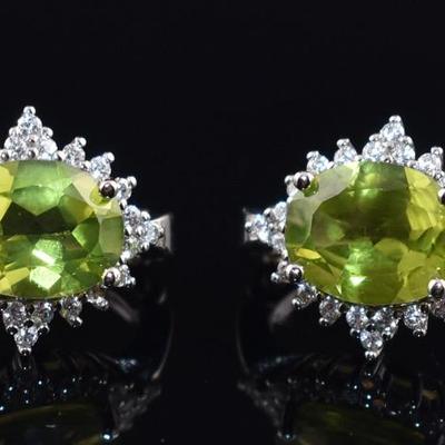 Pair of Sterling Silver 4 TCW Natural Unheated Oval Peridot Earrings