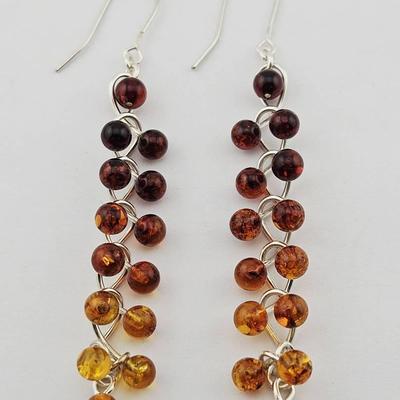Sterling Silver Amber Bead Earrings 