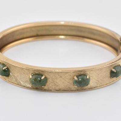Vintage Gold-Filled Jade Clamp Bangle Bracelet