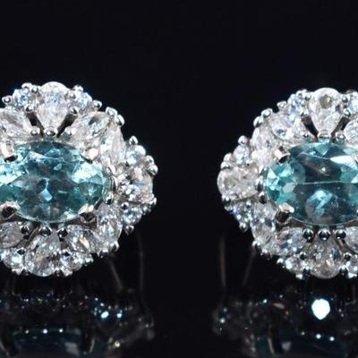 Pair of Sterling Silver Natural Unheated Oval Apatite Earrings
