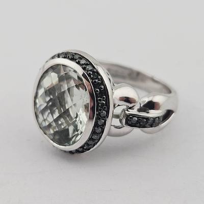 Sterling Silver 5 Carat Green Amethyst & Green Diamond Ring
