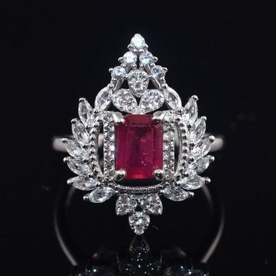 Sterling Silver Emerald-Cut Ruby Ring