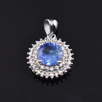 Sterling Silver 1 Carat Natural Unheated Round Tanzanite Pendant