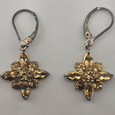 Sterling Silver Citrine Cluster Dangle Earrings 