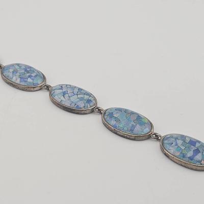 Sterling Silver Mosaic Opal Toggle Bracelet 